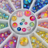 mix sizes glitter 6 colors beautiful flatback round facets diamond nail art rhinestones decorations manicure diy wheel