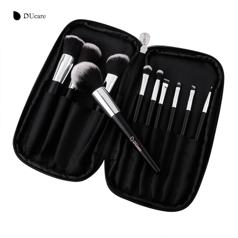 DUcare 10 шт. набор кистей для макияжа Пудра Тени для век Make Up кисти синтетические волосы косметические кисти с PU кожаная сумка кисти для макияжа