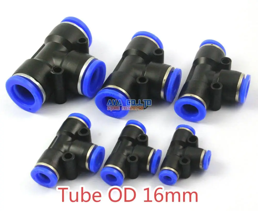 

5 Pieces Pneumatic Tee Union Tube OD 16mm Air Push In To Connect Fitting One Touch Quick Release Fitting