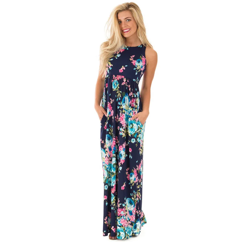 

Boho Floral Printed Sundress O-neck Summer Sexy Pleated Maxi Dress Casual Beachwear Femininos Vestidos Plus Size