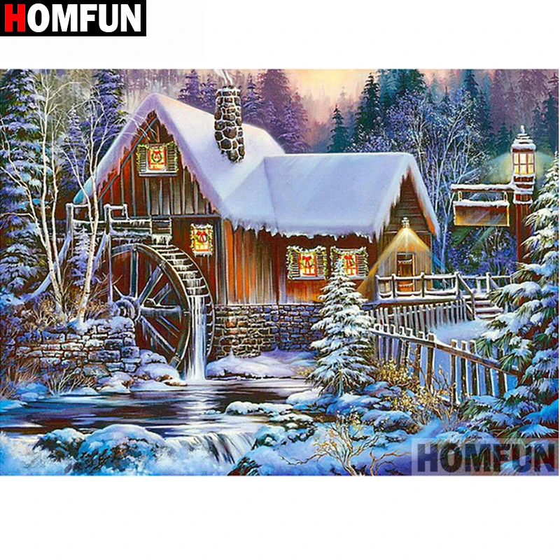 

HOMFUN Full Square/Round Drill 5D DIY Diamond Painting "Snow house" Embroidery Cross Stitch 5D Home Decor Gift A14904