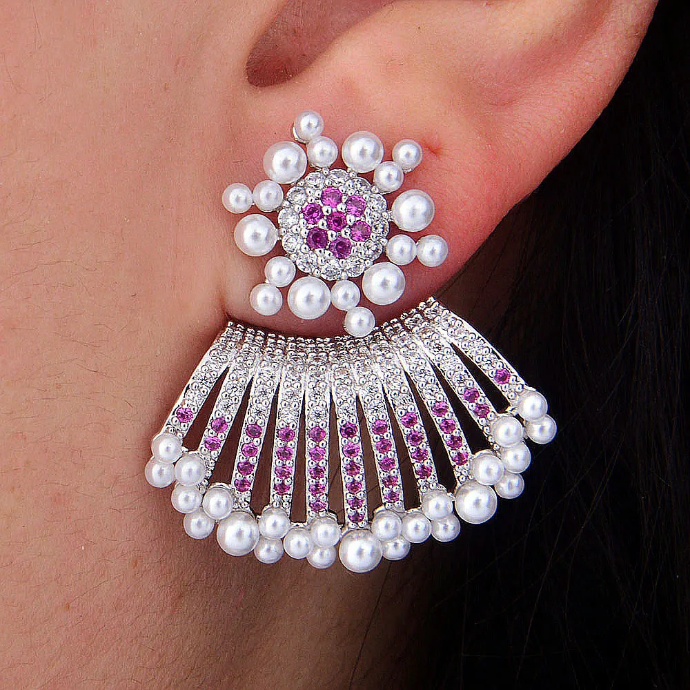 Женские серьги гвоздики с искусственным жемчугом и фианитом|stud earrings|stud earrings for