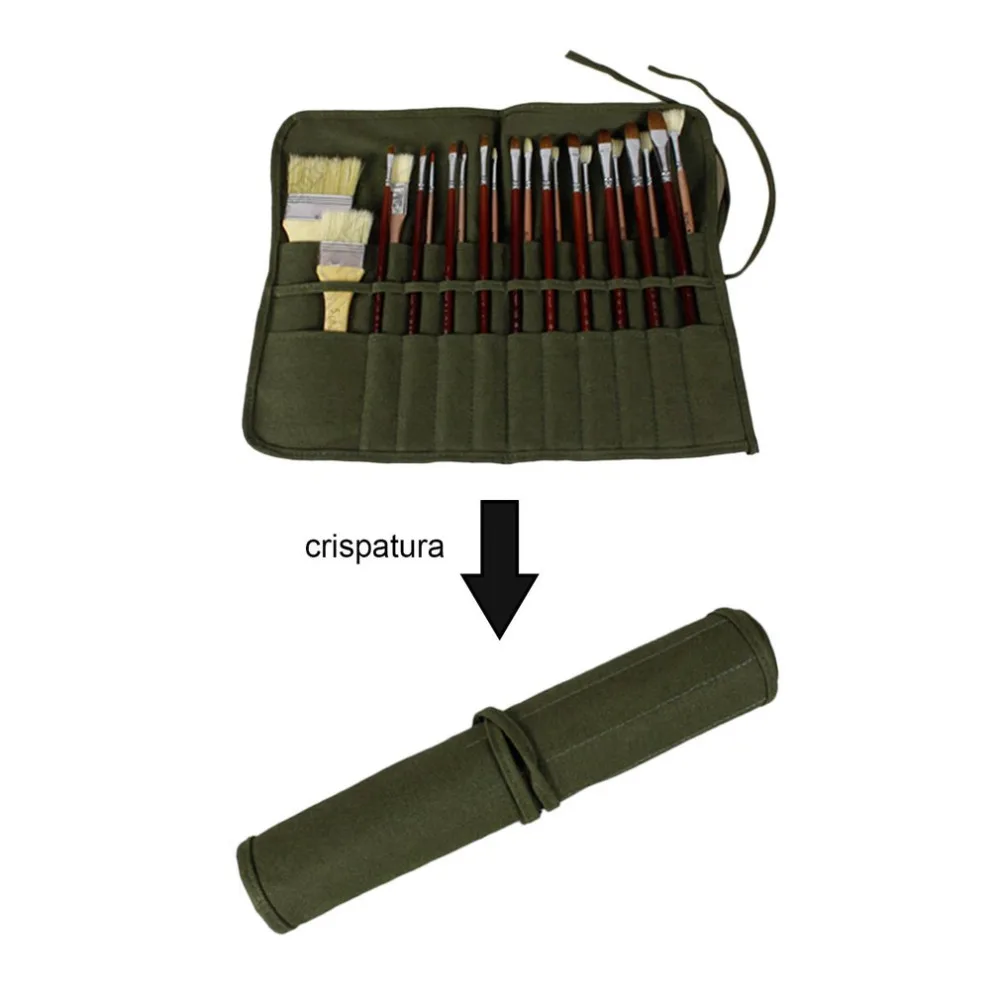 Modern Roll Up Canvas Paint Brush Bag Cases For Artist Draw Pen Watercolor Oil Army Green School Arts Supplies 40*33cm | Канцтовары для