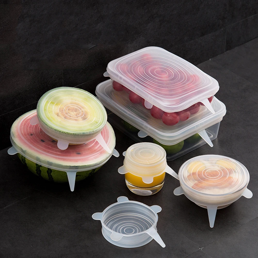 

6pcs Food Fresh Keeping Lids Household Stretchable Multi-functional Fruit and Vegetable Food Silicone Cover