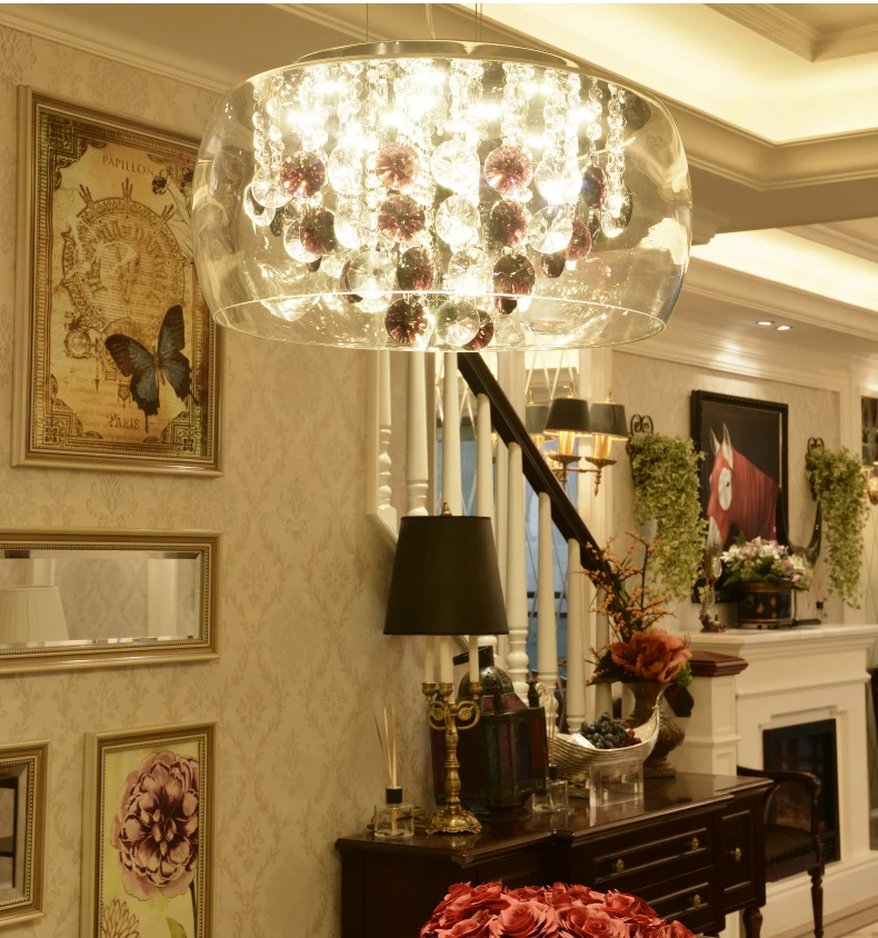 

Luxury Glass Shade Crystal Modern Pendant Lamp Glass Luminaire Pendant Lights Lampshade Noveity Hanglamp Home Lighting Fixture