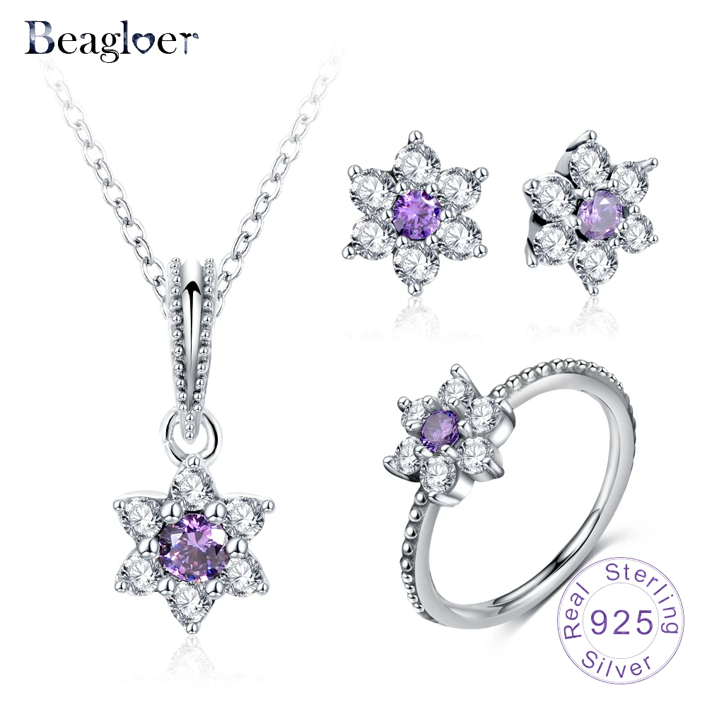 Beagloer 100% 925 пробы серебряные серьги кольцо набор украшений для женщин женские