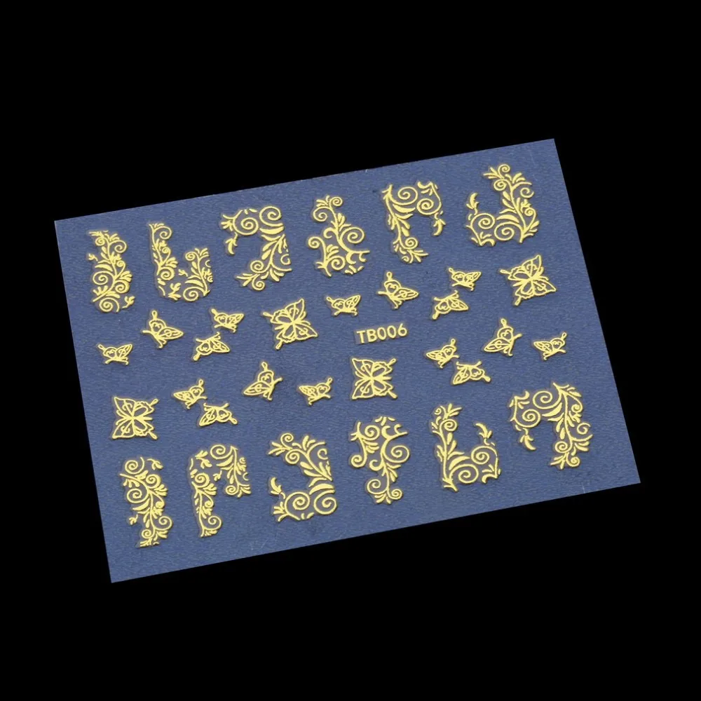 6 листов Золотой Цвет 3D DIY цветок наклейки для ногтей инструменты маникюра