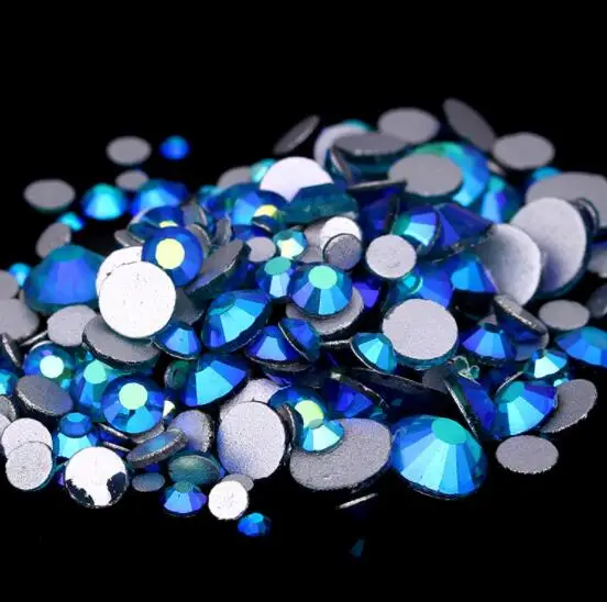 Blue Zircon AB Все размеры, AB цвета, ss3-ss30, плоская задняя часть, для дизайна ногтей, не исправляемые стразы, 3D, плоская задняя сторона, для украшения ногтей, ювелирные изделия, кристаллы - Цвет: Blue Zircon AB