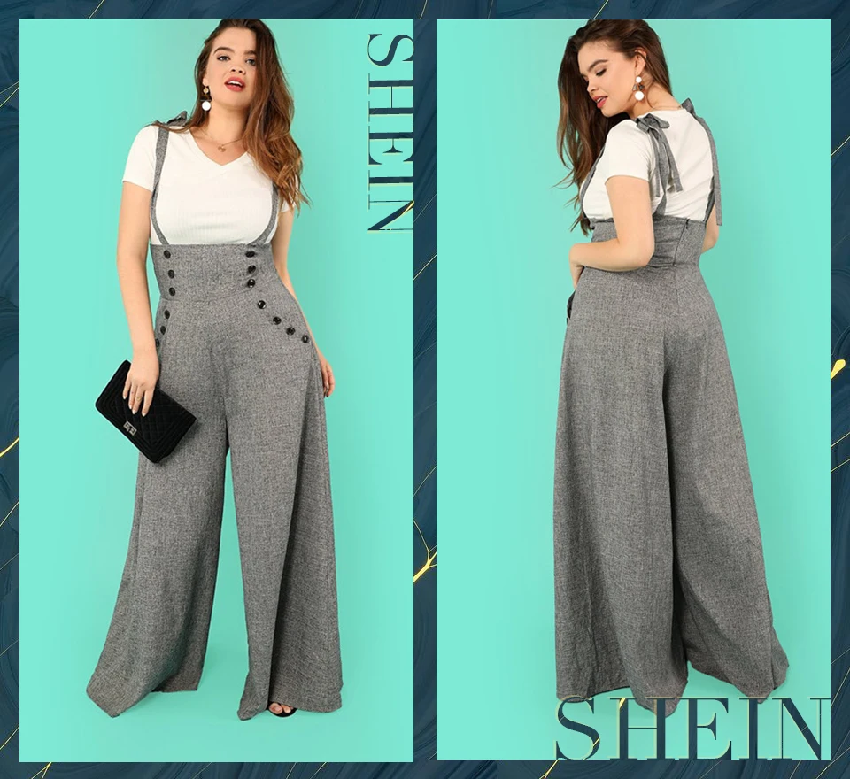 SHEIN Стильные Брюки Размера Плюс С Подтяжками Офисные Брюки С Лямками Размера Плюс