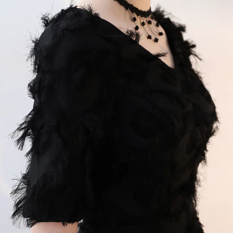 Простые черные платья с v-образным вырезом и цветочным узором Vestidos De Festa