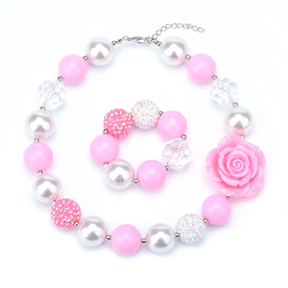 Комплект из ожерелья и браслета для девочек с розами массивной жевательной
