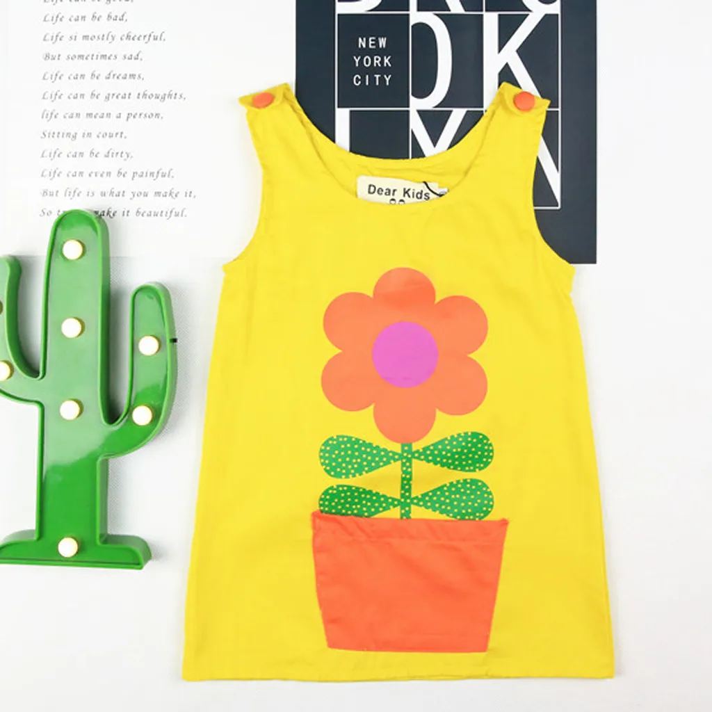 Fashsiualy Children's Summer Dresses Clothes Toddler Kids Baby Girl Flower Princess Strap Casual Dress Sundress | Детская одежда и
