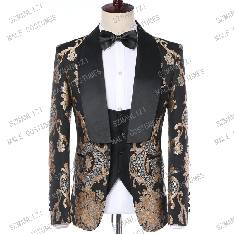 Terno Masculino Slim Fit брендовый смокинг 3 шт костюмы мужские Пейсли свадебное платье с вышивкой костюмы жениха костюм Homme Mariage