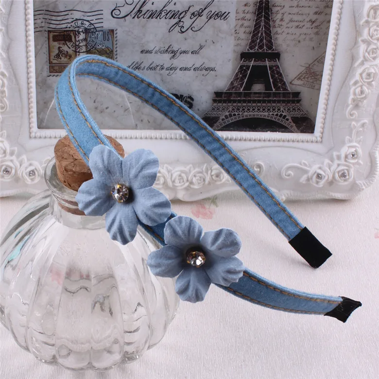 Korean children hair accessories flower kids headband denim hairpin beads rhinestone stone hoop small fresh headwear | Детская одежда и