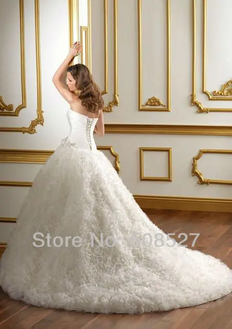 Sweetheart Neckline Custom Made Ivory/White Satin Organza Tulle Flowers Strapless A Line Wedding Dress Bridal Gown|dress romantic|gown silkdress
