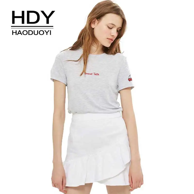 Футболка HDY Haoduoyi Женская однотонная с принтом вишни коротким рукавом и о вырезом|o