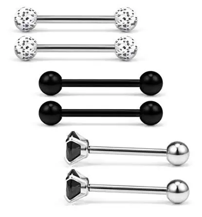 JFORYOU 14G 5/8Inch Cubic Zirconia Tongue Labret Cheek Nipple Shield Ring Barbell Body Piercing Jewelry Retainer Set 6PCS | Украшения и