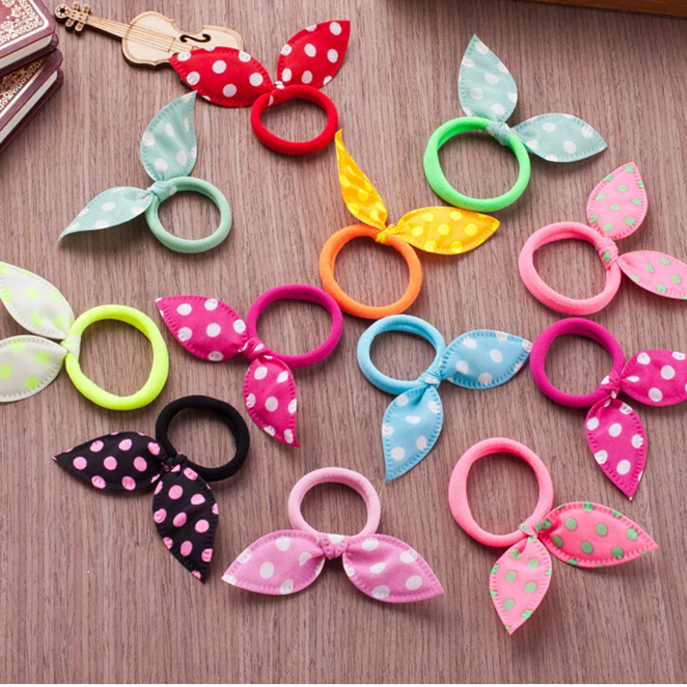

10pcs Rabbit Ears Hair Holders Hair Accessories Child Girl Women Rubber HairBand