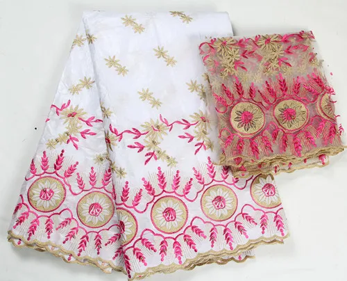 Fushia вышитые Африканский Базен Riche матч ткань высокого качества французский