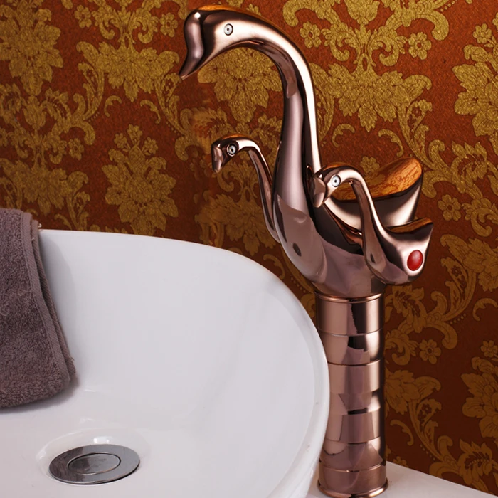 Роскошный хромированный латунный смеситель с изображением лебедя золотистого и
