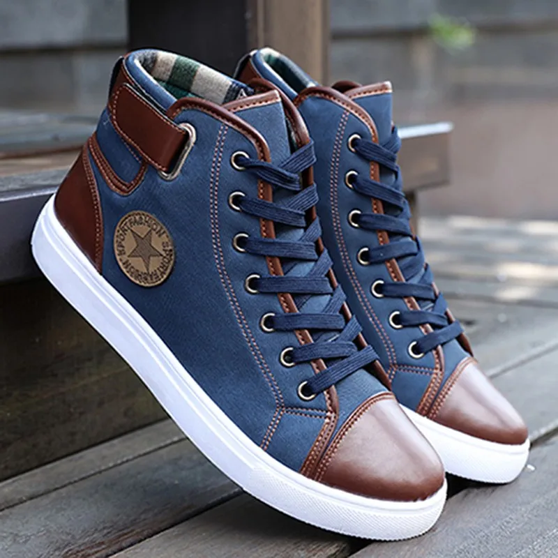 Мужская обувь; Sapatos Tenis Masculino; мужские кожаные ботильоны на шнуровке спереди; сезон осень-зима; мужская повседневная парусиновая обувь с высоким берцем