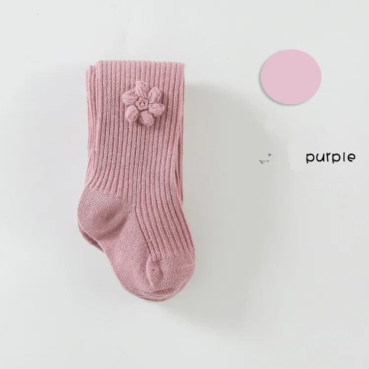 Purple pantyhose Детские хлопковые колготки для девочек, детские колготки черные, серые, розовые, белые колготки, цветочные пуговицы, длинные колготки для малышей 1-3 лет - Цвет: Purple pantyhose