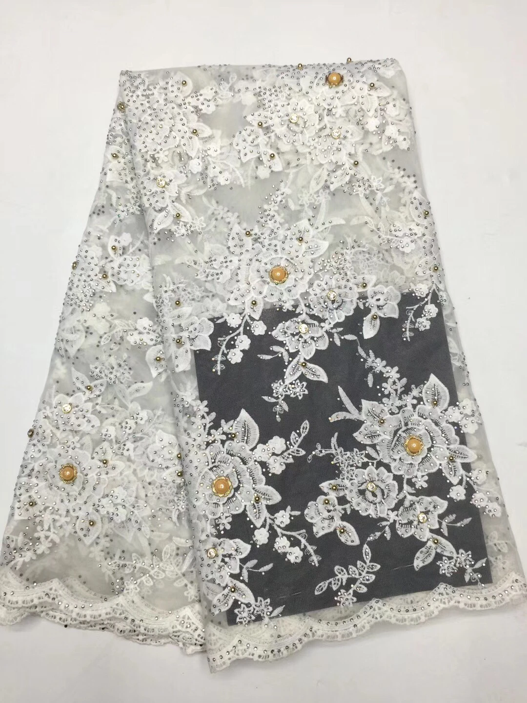 

African lace fabric 2018 embroidered Nigerian lace fabric bride high quality black tulle lace fabric with stone DJ2272