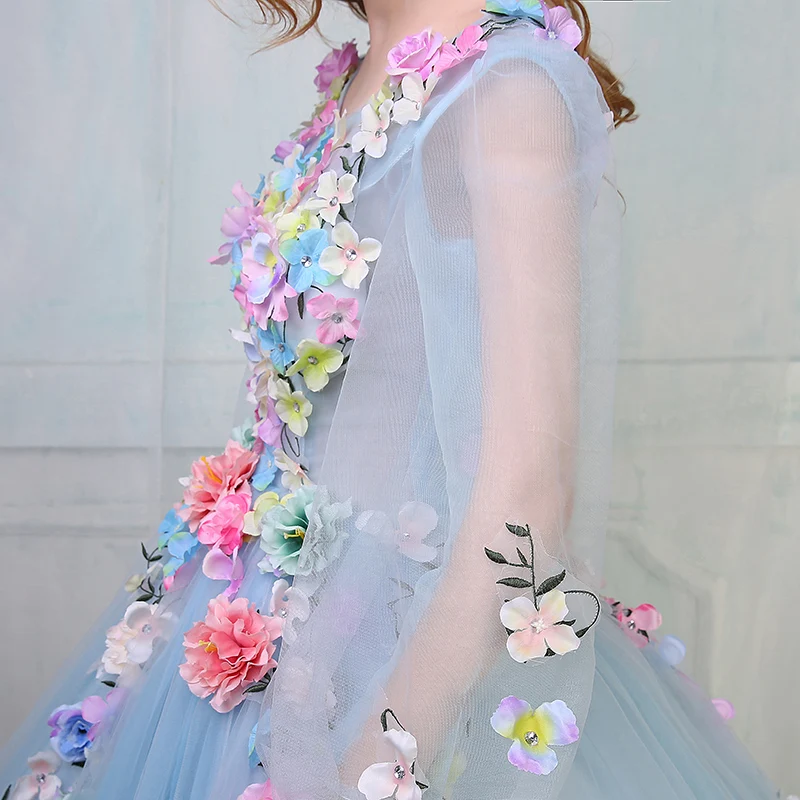 Robe de soiree, Цветочная фея,, длинный рукав, шнуровка, банкет, тост, длинное вечернее платье, vestido de festa, платья для выпускного вечера