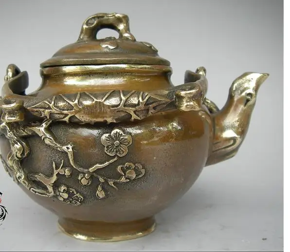 

Antique QingDynasty copper Plum teapot / flagon Sculpture,hand-carving crafts,Home Decoration /Collection