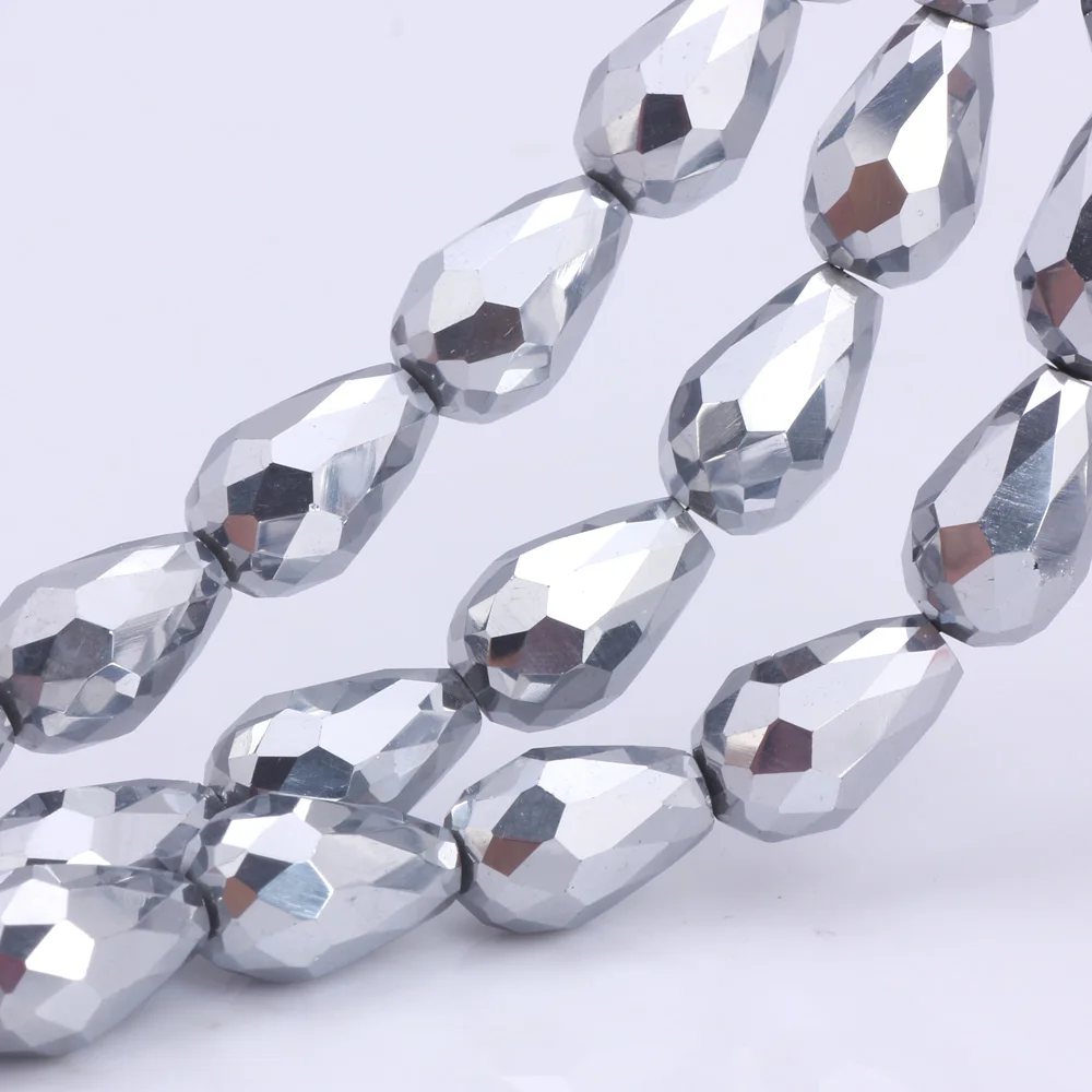 

OlingArt 8*11mm 50pcs Waterdrop Faceted Austrian crystal beads Plating silver color Teardrop glass bead for jewelry making