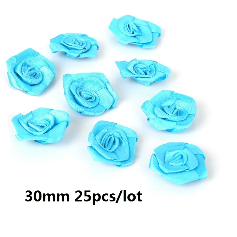 3cm Turquoise Шелковый 15/20/30 мм мини цветы-розочки головка атласной лентой лук Свадебные украшения искусство ремесла Сделай Сам вечерние домашней одежды Декор поставки - Цвет: 3cm Turquoise