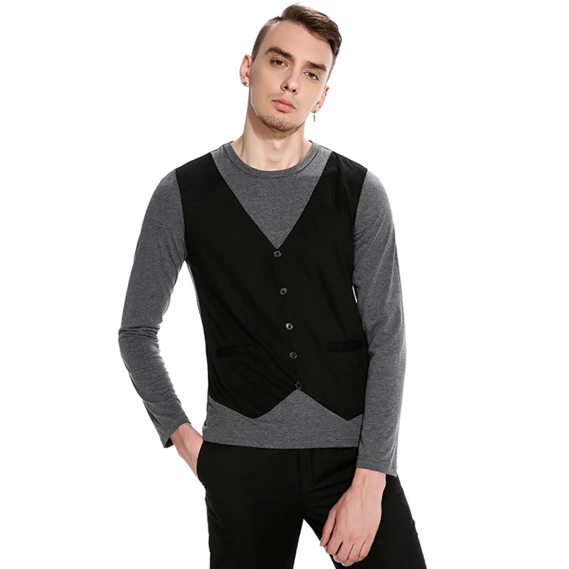 Bleuziel круглым вырезом Повседневная футболка мужская мода Slim Fit с длинным рукавом