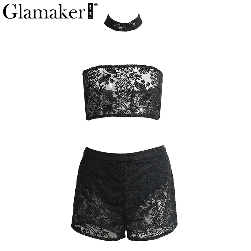 Женский комбинезон Glamaker черный кружевной из двух предметов сексуальные