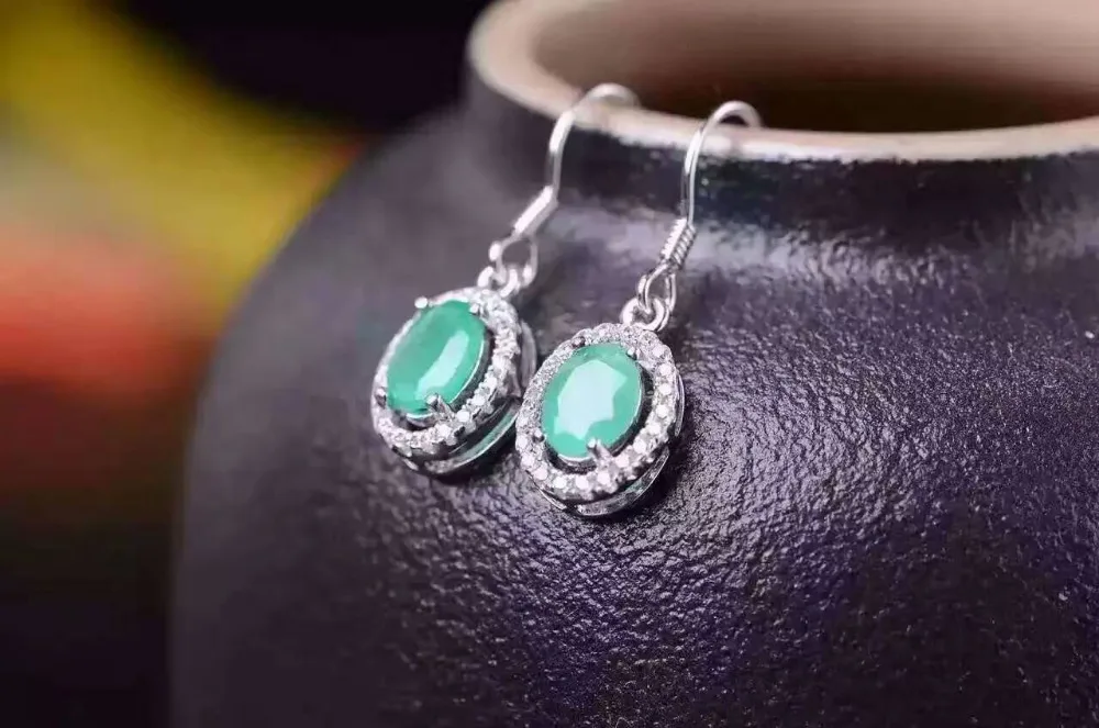 Женские серьги подвески из серебра 925 пробы с натуральным изумрудом|jewelry earrings|jewelry