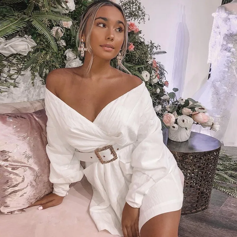 Женское платье рубашка с длинным рукавом и глубоким v образным вырезом