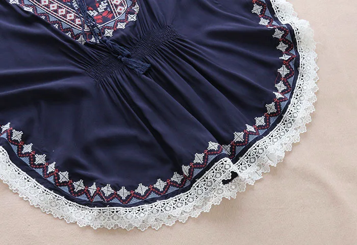 Women's summer retro vintage short dress boho holiday style embroidery cloak sleeve fashion loose cotton lace | Женская одежда