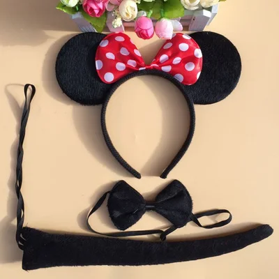 MN mouse Костюм на Хэллоуин для детей с изображением животных, кошек, лисиц, ушей и хвоста, с бантом, Маус, кошачьи ушки, повязка на голову, обруч для волос, платье с повязкой, вечерние маскарадные костюмы - Цвет: MN mouse