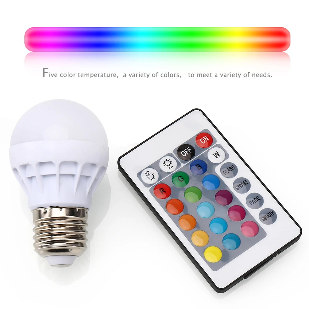 4 шт./лот светодиодная цветная лампа E27 RGB для внутреннего освещения с пультом