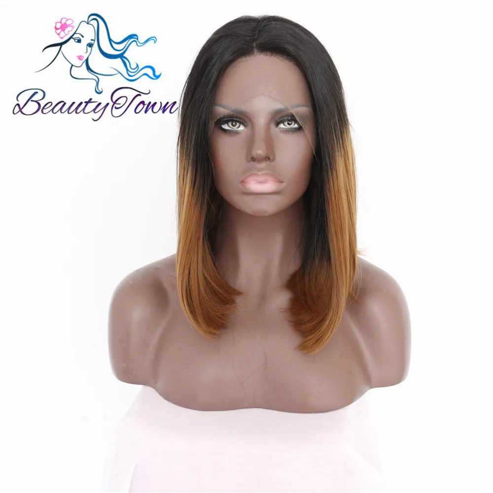 BeautyTown Bob Тип Черный Омбре коричневый цвет термостойкие волосы ручной работы Косплей вечерние синтетические кружева спереди парик для женщин ежедневно