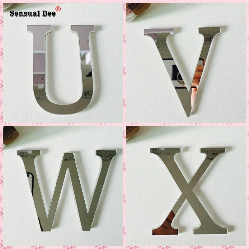 English Letters Acrylic Mirror Surface Wall Sticker 3D Silver Alphabet Poster Bedroom Festival Party Decoration DIY Art Mural