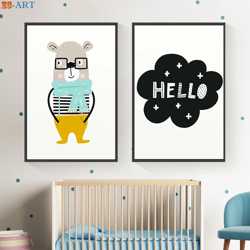 Черно-белая Картина на холсте с изображением медведя постер цитатами Настенная