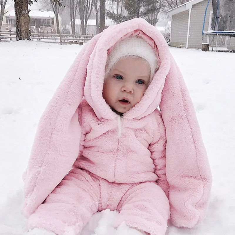 Зимняя одежда для новорожденных девочек и мальчиков розовый Детский комбинезон