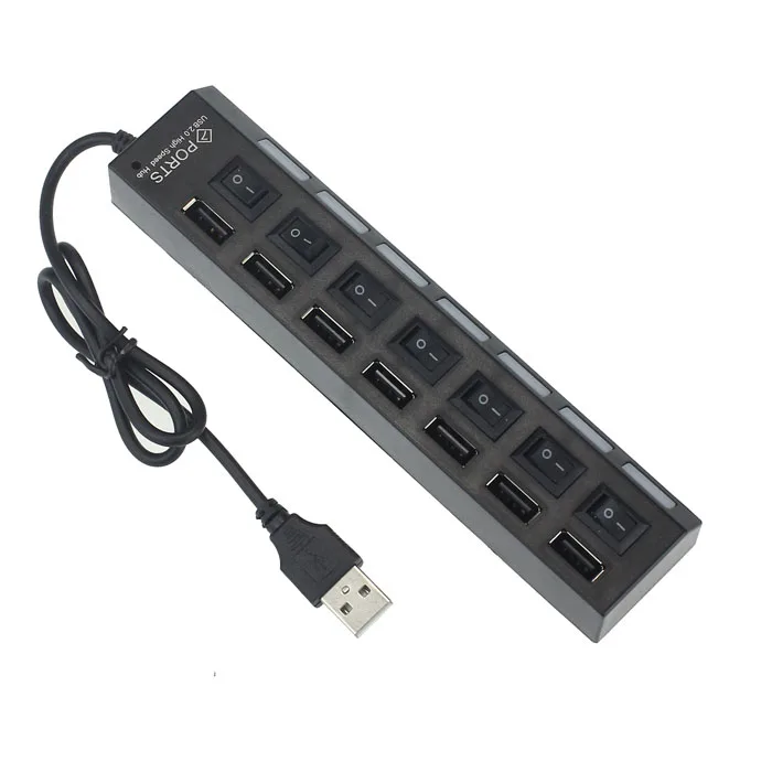 7 портов светодиодный USB 2 0 адаптер концентратор переключатель питания для ПК