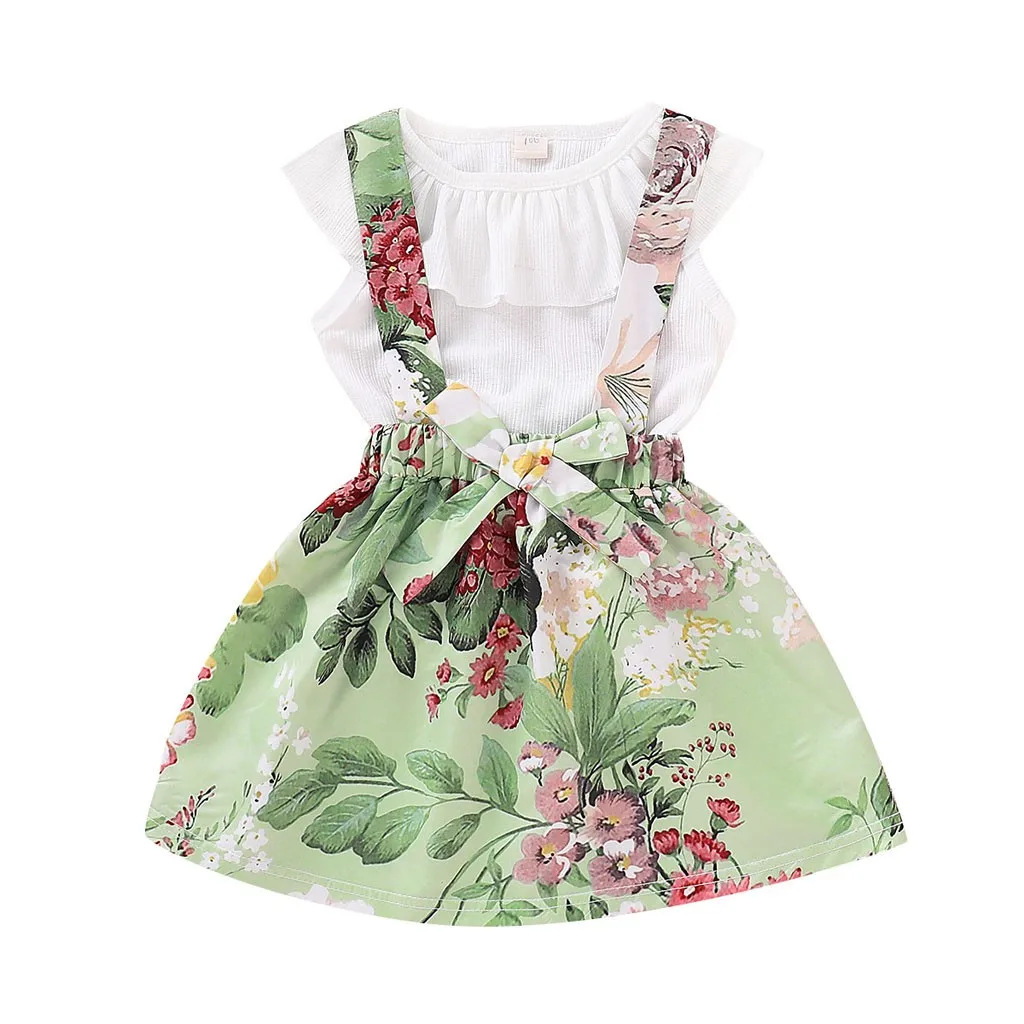 Kids Dresses For Girls Sleeveless Solid Ruffles Tops Floral Overall Outfits Robe Princesse Enfant Fille Dress Girl | Детская одежда и