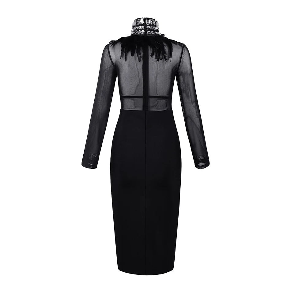 Seamyla New Black Bandage Dresses 2019 Long Sleeve Beaded Mesh Sexy Dress Women Bodycon Club Celebrity Party Vestidos | Женская одежда