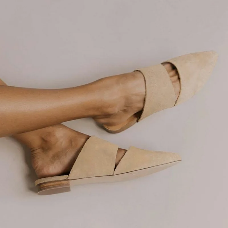 Женская обувь домашние туфли без задника на плоской подошве Вьетнамки с острым