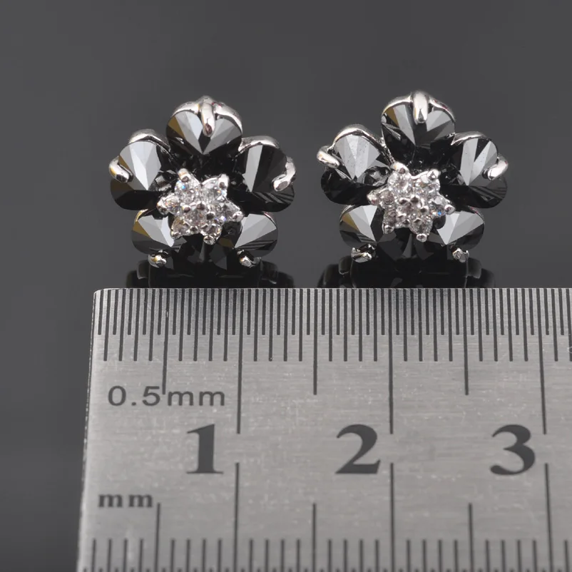 Новинка женский ювелирный набор серебряного цвета с блестящим цветком и черным