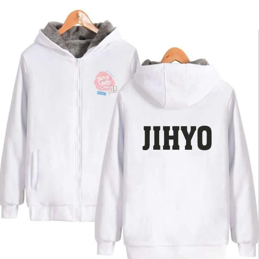 

K-POP twice Hoodies Sweateshirts Women Winter Warm Thick Plus Velvet Zipper Hooded Jackets Casual Hoody Outwears KPOP Clothes