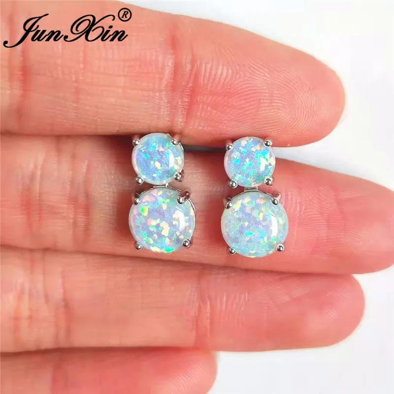 ROXI Кольцо из белого золота с Белый огненный опал серьги для женщин круглый