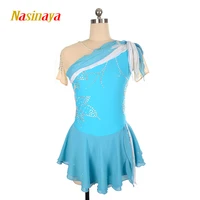 nasinaya figure skating dress customized competition ice skating skirt for girl women kids gymnastics blue white flower